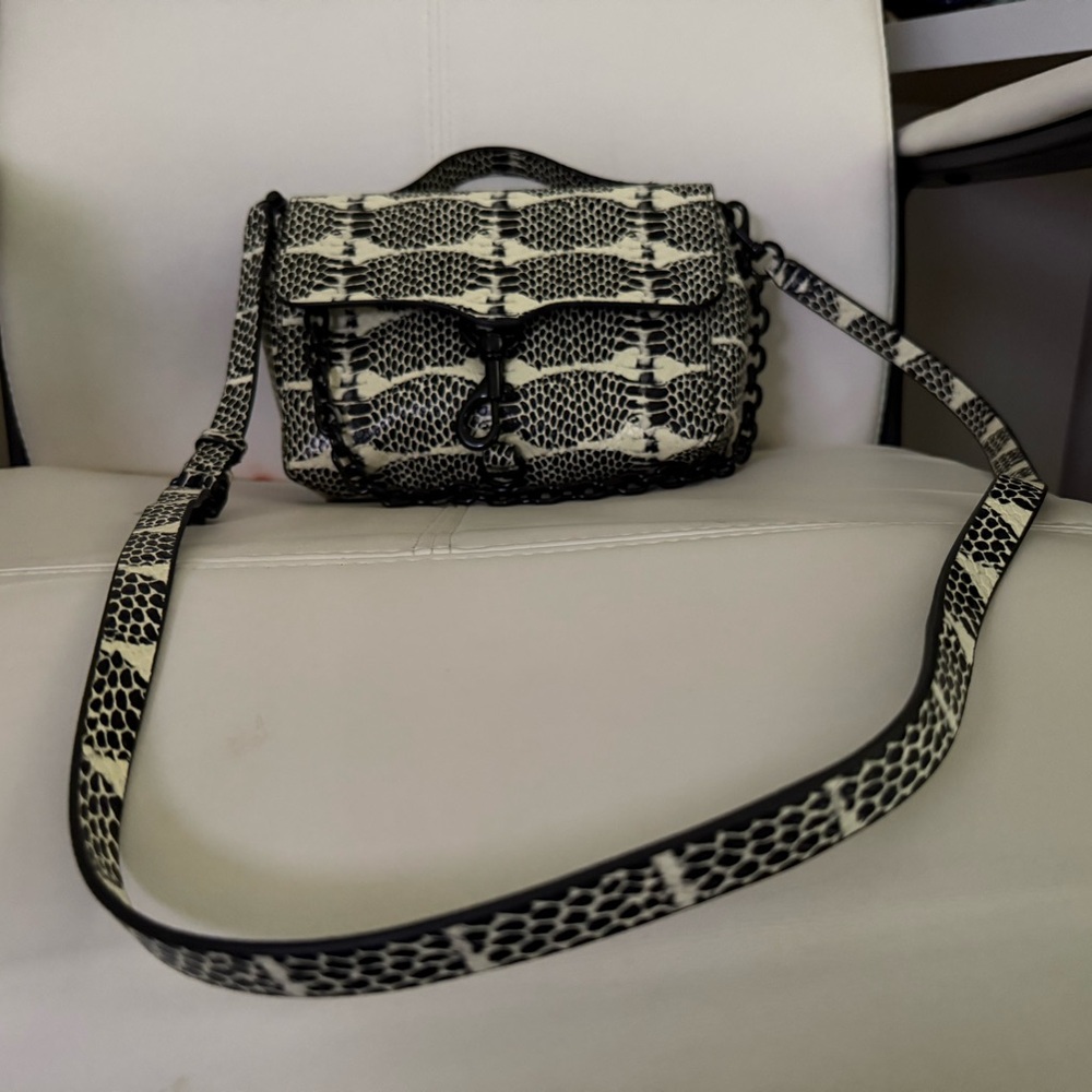 Rebecca Minkoff Megan Top Handle With Chain in Black and White Snake